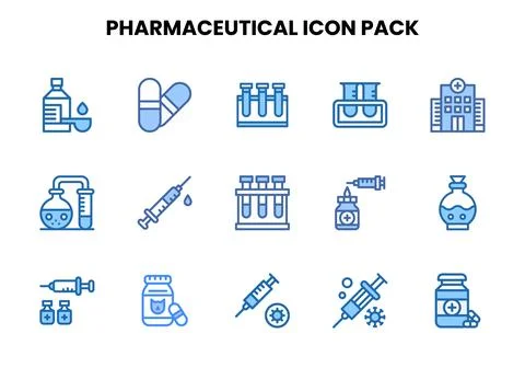 Pharmaceutical Two Colour UI Icons Pack Stock Illustration