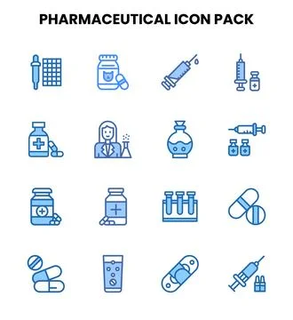Pharmaceutical Two Colour UI Icons Pack Stock Illustration