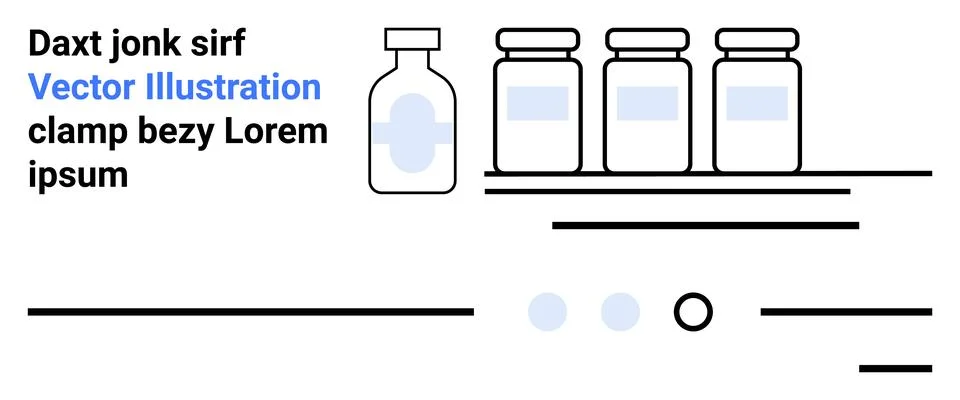 Pharmaceutical Vials and Bottles with Sample Text in Minimalist Design Stock Illustration