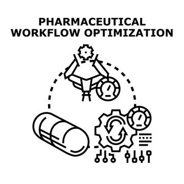 Pharmaceutical workflow optimization improving industry production process Stock Illustration