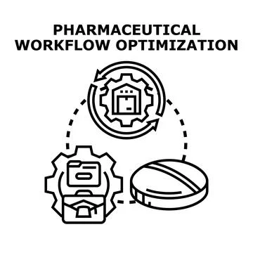 Pharmaceutical workflow optimization process with medical pill Illustration