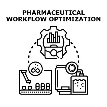Pharmaceutical workflow optimization processing drug manufacturing concept Stock Illustration