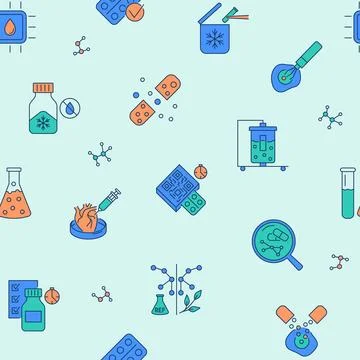 Pharmaceutics and bio technologies seamless pattern Stock Illustration