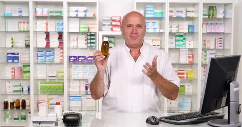 Pharmaceutist Interview Present Pills Commercial Druggist Talking About Pills Stock-Footage 83673423