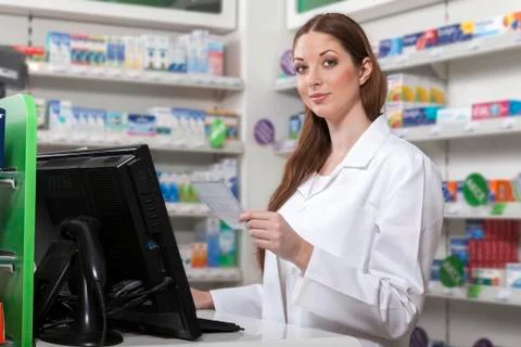 Pharmacist at the computer Stock Photos