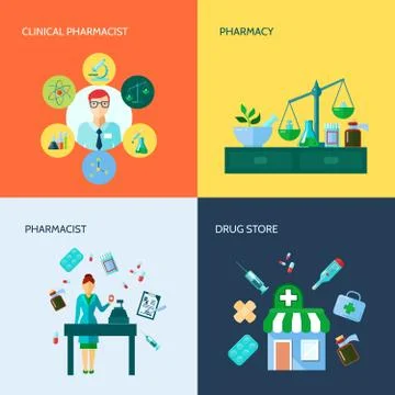 Pharmacist Flat Icon Set Stock Illustration