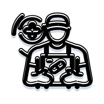 Pharmacist holding tablet checking medication management data Stock Illustration