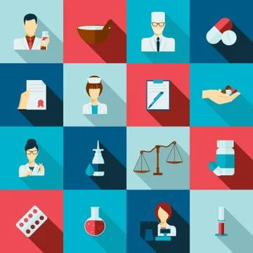 Pharmacist icon flat set Stock Illustration