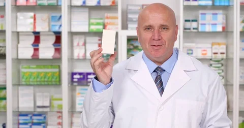 Pharmacist Interview Presenting Pills Commercial Druggist Talking About Pills Stock-Footage 83681622
