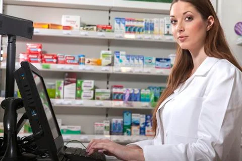 Pharmacist looks at the camera Stock Photos