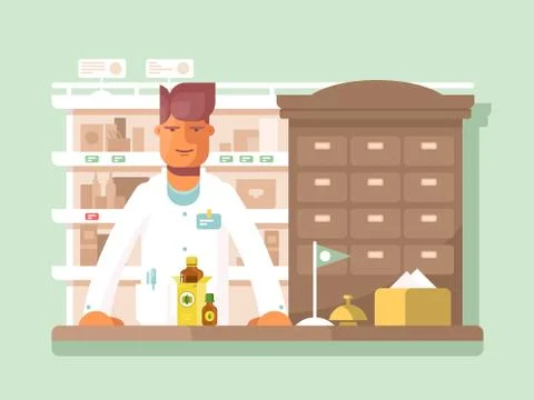 Pharmacist at the pharmacy Stock Illustration