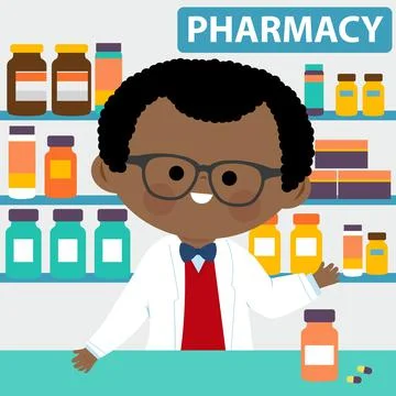 Pharmacist in a pharmacy. Vector illustration Stock Illustration