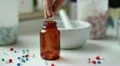 pharmacist puts capsules in a jar HD Footage