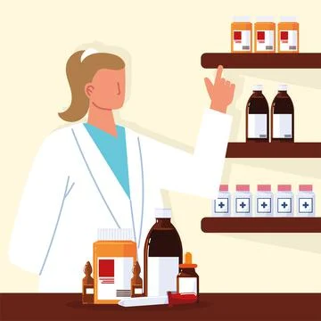 Pharmacist serving prescription Stock Illustration