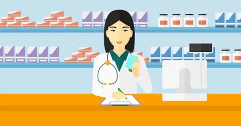 Pharmacist taking notes Stock Illustration