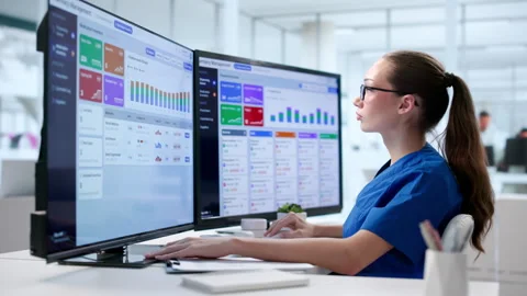 Pharmacist Using Pharmacy Software Stock Footage 345328677