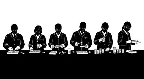 Pharmacist at Work Silhouette Pack Stock Illustration