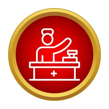 Pharmacist working behind counter icon for healthcare Stock Illustration