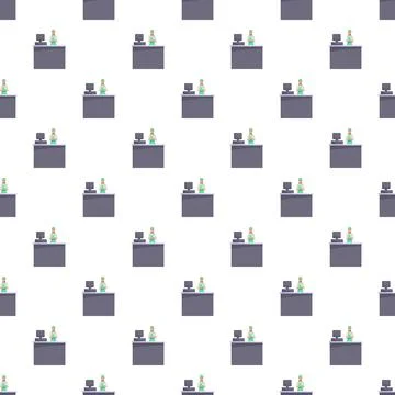 Pharmacist working behind counter seamless pattern design Stock Illustration