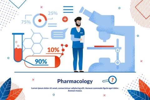 Pharmacology Science Flat Vector Banner Template Stock Illustration