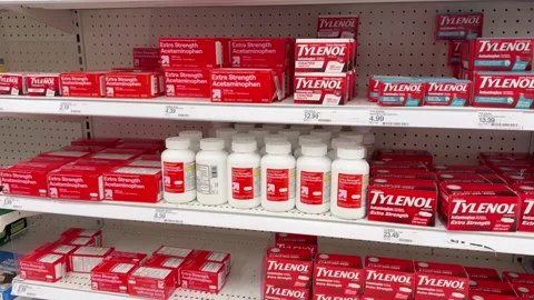 Pharmacy Aisle with Tylenol Display Stock Footage 318749368