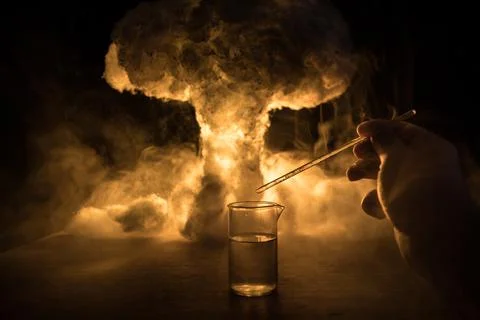 Pharmacy and chemistry theme. Test glass flask with solution in research labo Stock Photos