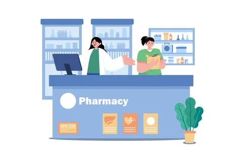 Pharmacy Assistant Illustration concept. A flat illustration isolated on wh.. Stock Illustration