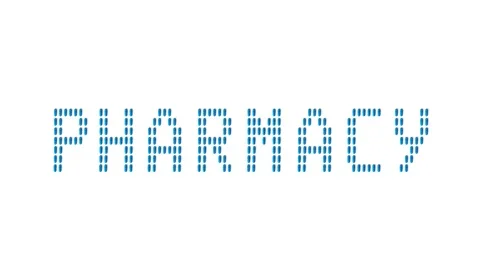 Pharmacy - blue pills capsules falling down on a white surface, forming the word Video stock 109574624