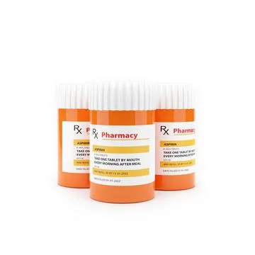 Pharmacy bottles. 3d rendering illustration on white background. Illustrazione stock