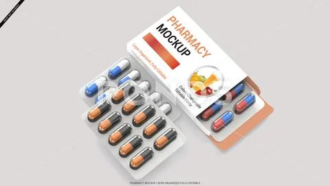 Pharmacy box branding and packaging mockup PSD Template