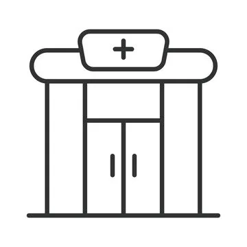 Pharmacy building icon in line design. pharmacy storefront, drugstore facade on Ilustração Stock