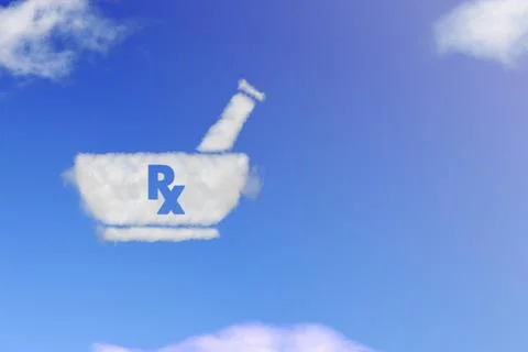 Pharmacy cloud shape on blue sky. For preparing, Stock Illustration