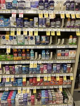 Pharmacy Cold Kids Medicine Array on Drug Store Shelves Stock Photos