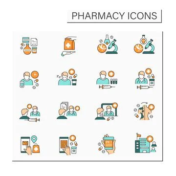Pharmacy color icons set Stock Illustration