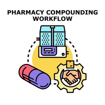 Pharmacy compounding workflow professional medicine process Stock Illustration