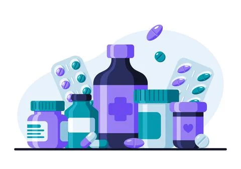 Pharmacy concept with different medicines Stock Illustration