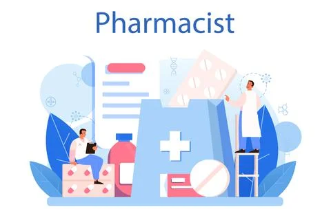 Pharmacy concept. Pharmacist preparing and selling drugs Stock Illustration