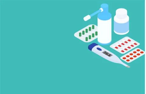 Pharmacy concept for web banner. isometric vector Illustrazione stock