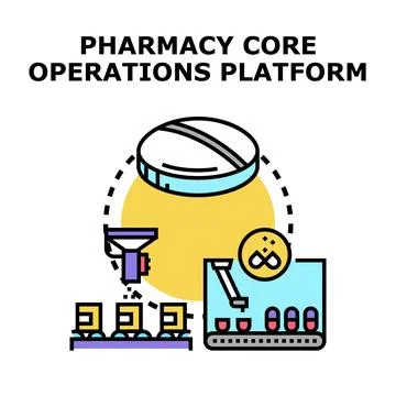 Pharmacy core operations platform icon system concept Stock Illustration