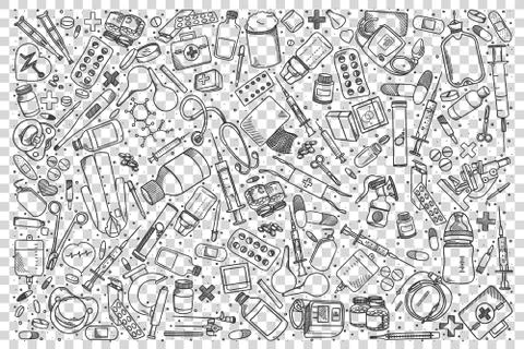 Pharmacy doodle set Stock Illustration
