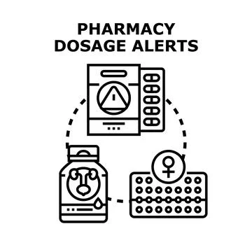 Pharmacy dosage alerts concept with medication safety warning Stock Illustration