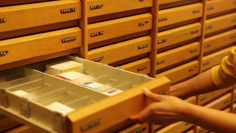 Pharmacy drawers 01 Stock Footage 92994878