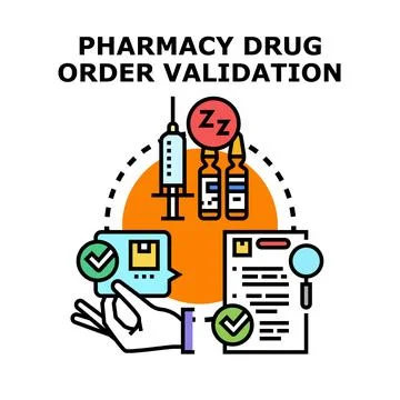 Pharmacy drug order validating process for medication dispensing Stock Illustration