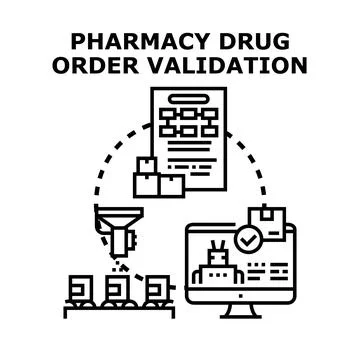 Pharmacy drug order validation process concept illustration Stockillustratie