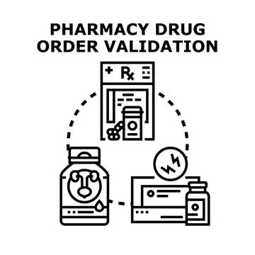 Pharmacy drug order validation process for medication Stock Illustration