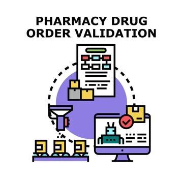 Pharmacy drug order validation process concept illustration 库存插图