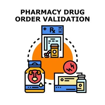 Pharmacy drug order validation process for medication Stock Illustration