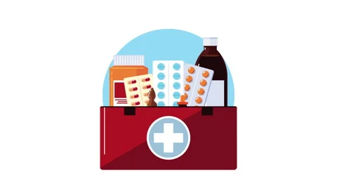 Pharmacy drugs in kit animation Stock Footage 153967711