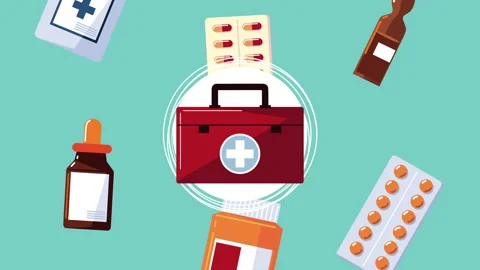 Pharmacy drugs kit pattern animation Stock Footage 153968175