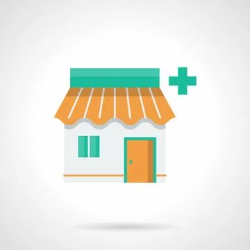 Pharmacy facade flat color vector icon Stock Illustration